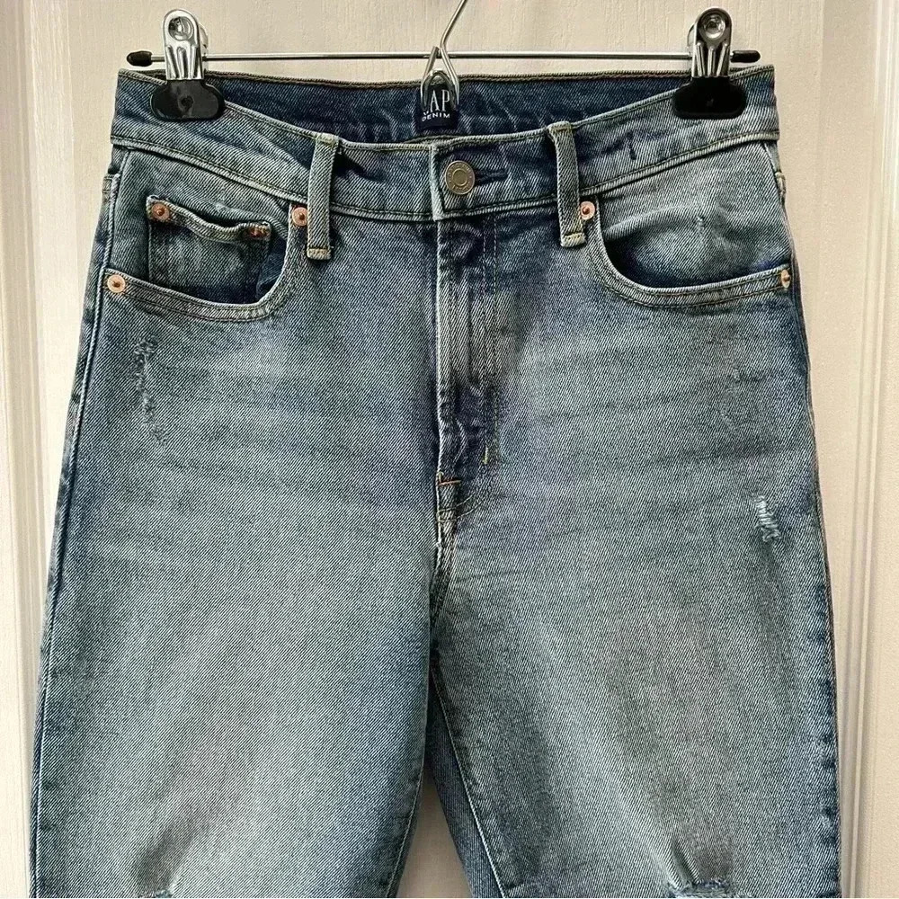 GAP High Rise True Skinny Ankle Jeans Distressed Denim Stretch Blue Size 25 - Picture 6 of 13